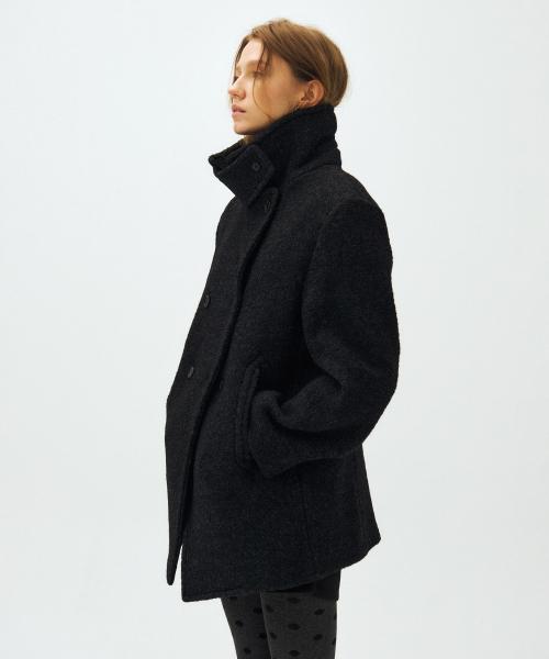 HOURGLASS WOOL DOUBLE PEA COAT / CHARCOAL