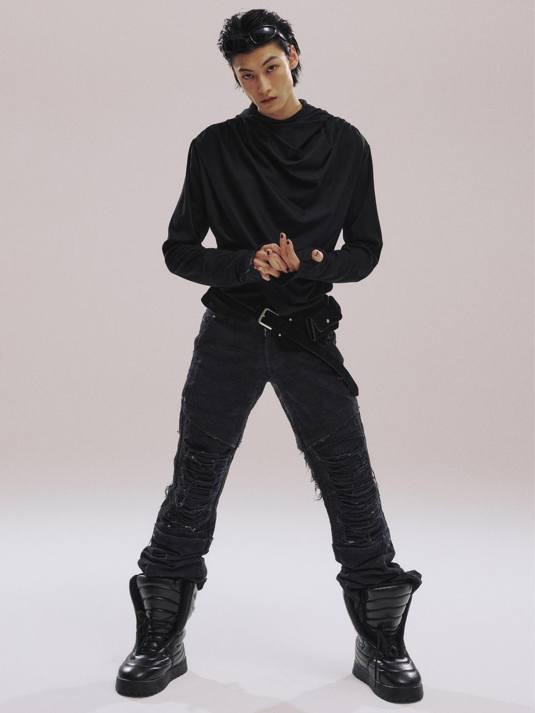 Avant-garde Drape Hood_[Black]