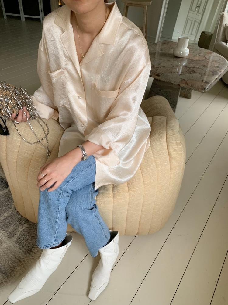 PEARL OPEN COLLAR SHIRT - CREAM