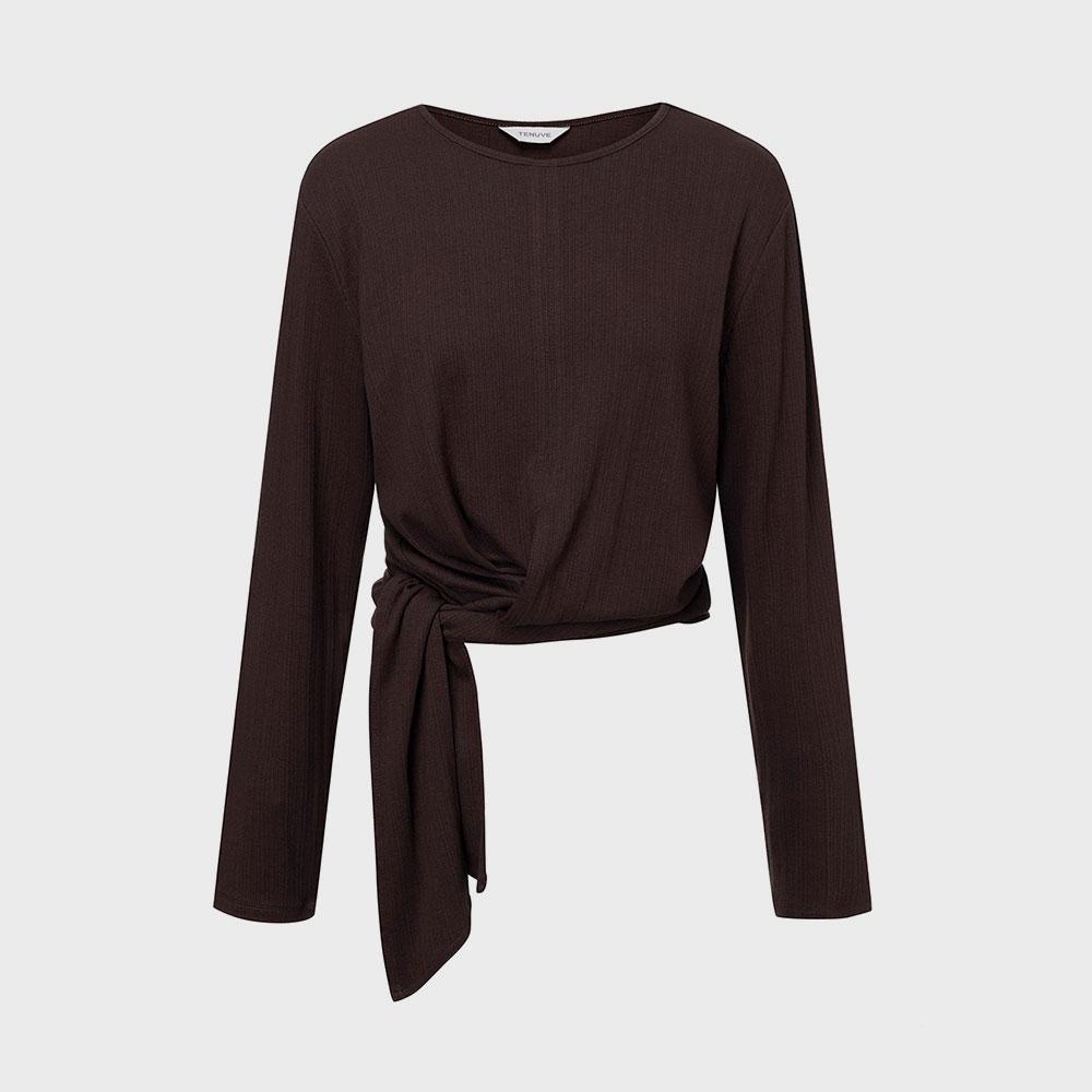 Wrap-Tie Long Sleeve T-shirts · Brown E802_93