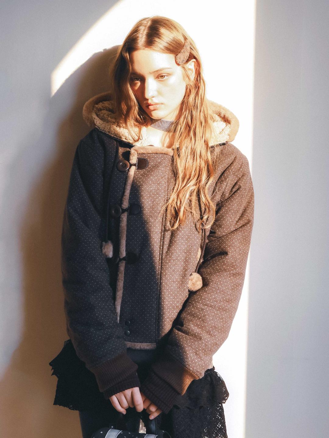 Cozy Pom Pom Dot Shearling Dumble Jumper Brown