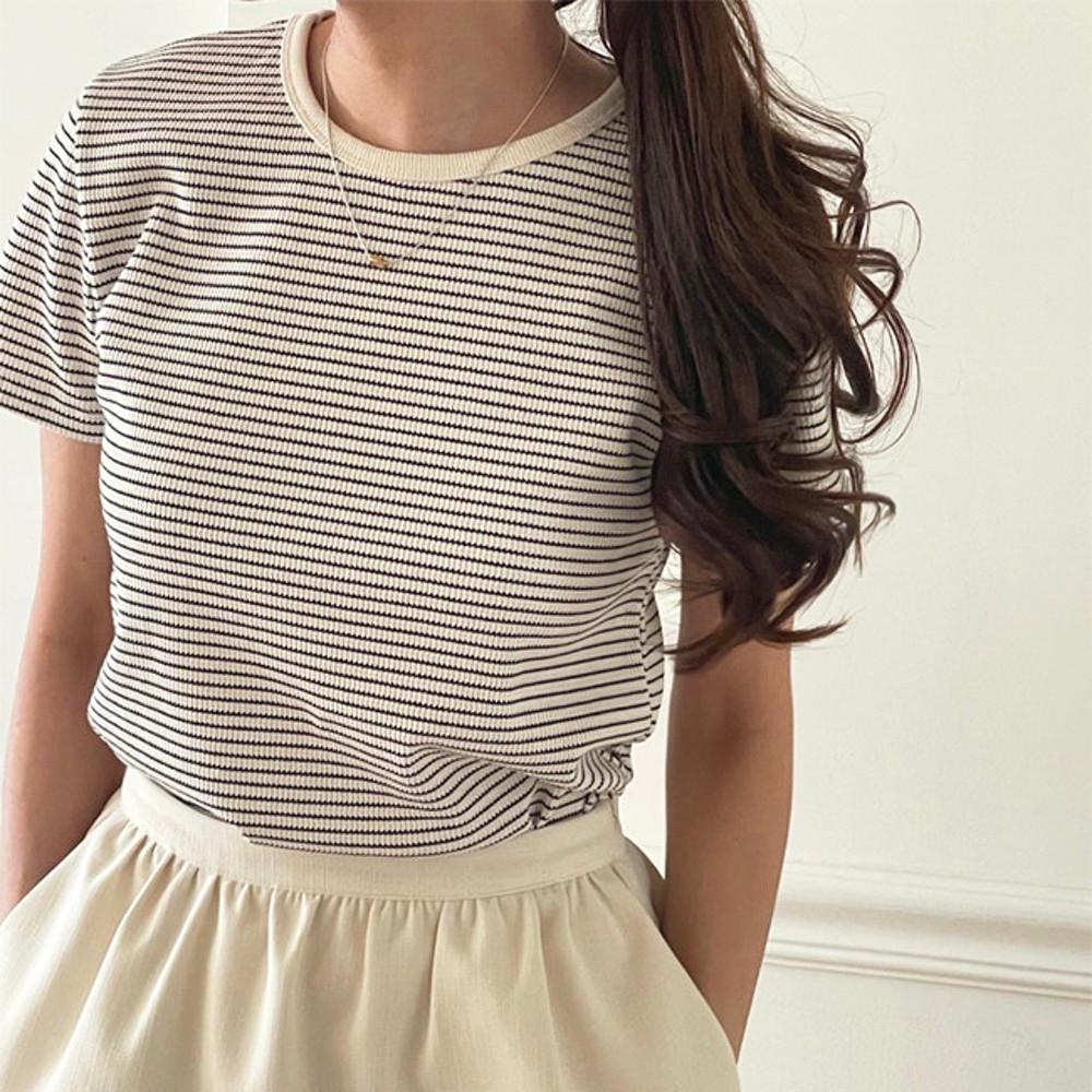 [당일 아이] 드온도 엠보 단가라티 쫀쫀한 골지 티셔츠 코튼 반팔 배색 여름 데일리 3col