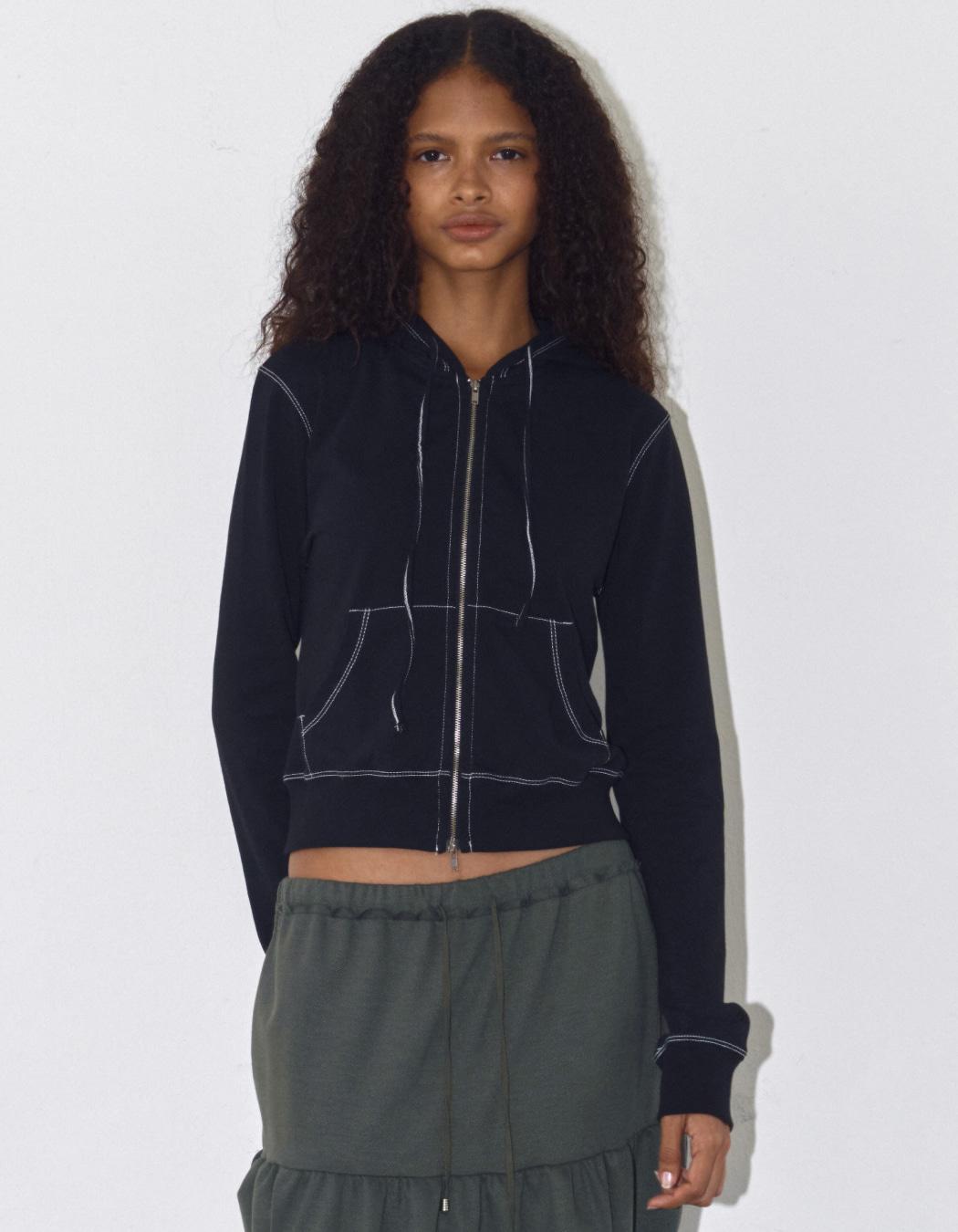 STITCHED POCKET HOODIE, BLACK