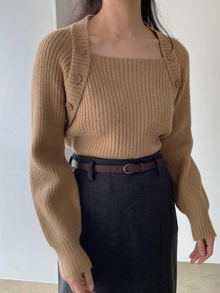 스퀘어넥 단추 니트[무배]