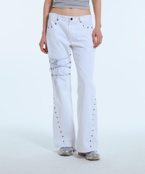 L11 RIBBON BOOTSCUT PANTS(WHITE)