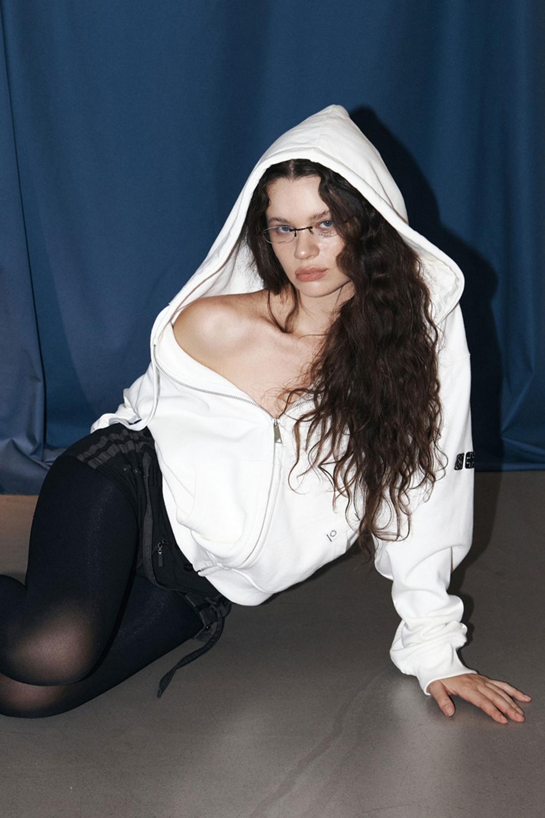 North Patch Sweat Hoodie Zip Up (Ivory Cream)