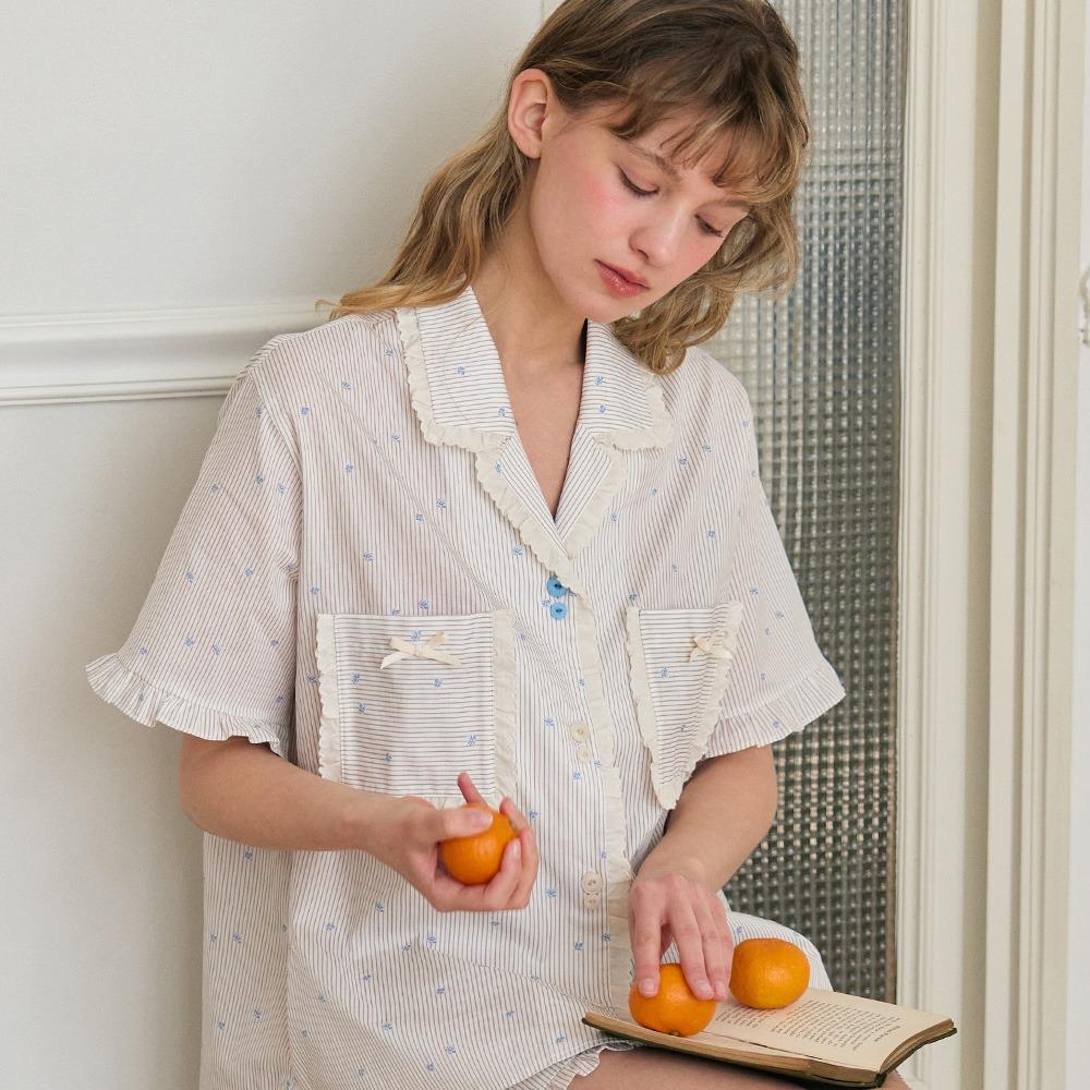 린다 포켓 노브라 반팔 여성페어 크림 (40수)