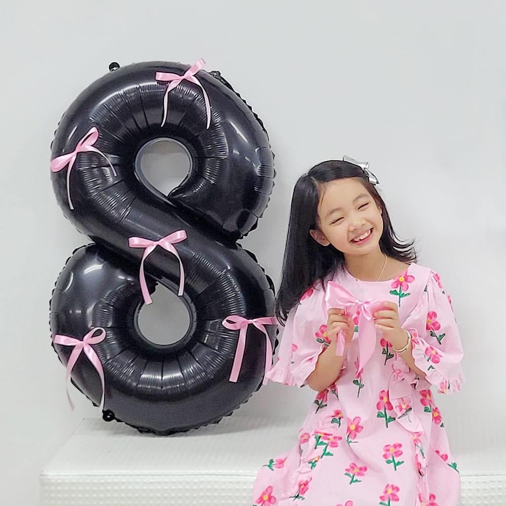 생일풍선 블랙 대형 숫자풍선 8 (리본끈 포함)