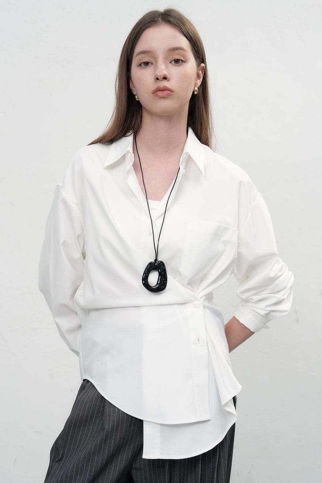 WOMAN 링클프리 루즈핏 버튼 랩 셔츠 [WHITE]