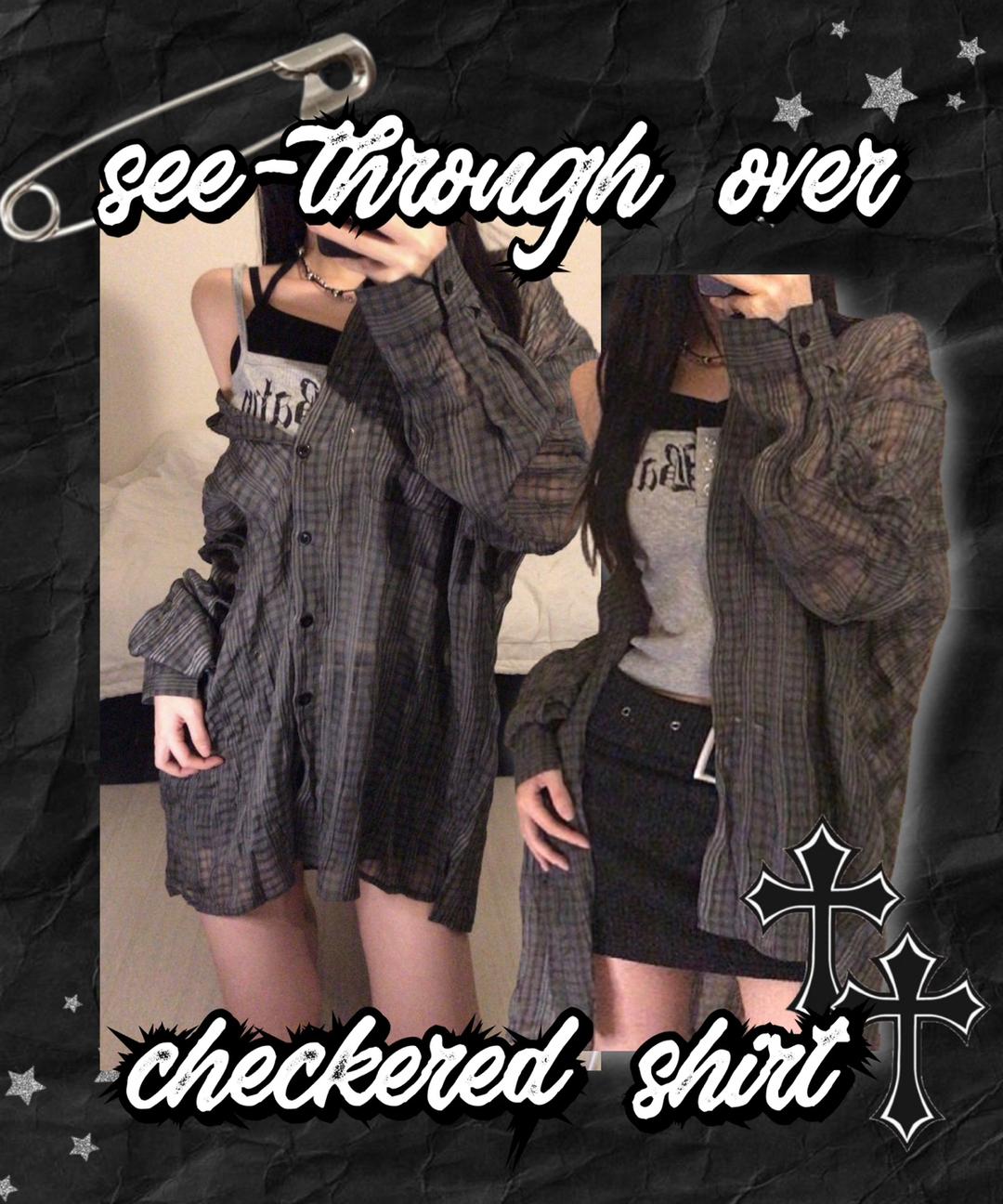 시스루 오버 체크셔츠