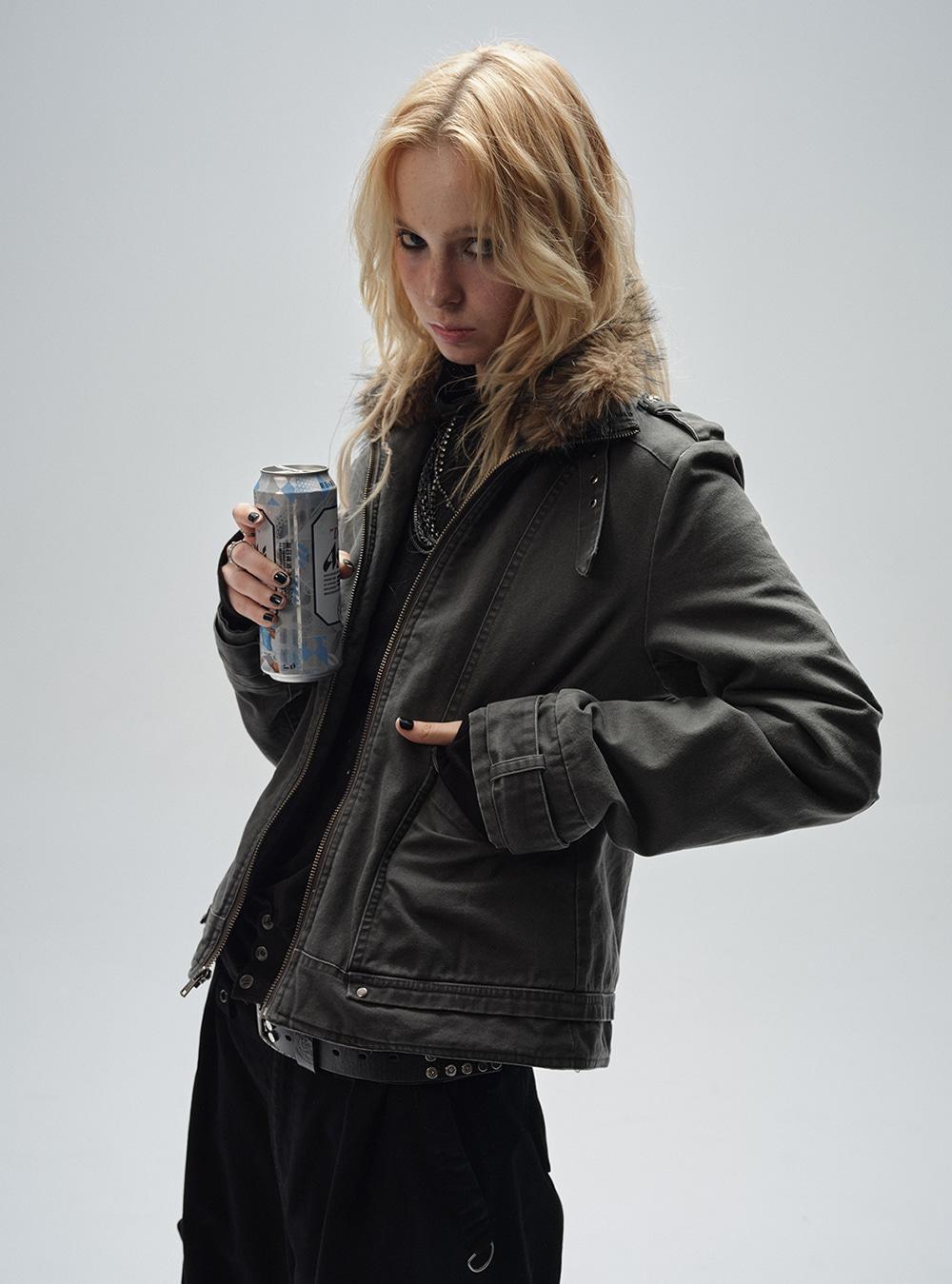 High Neck Sand-Washed Jacket