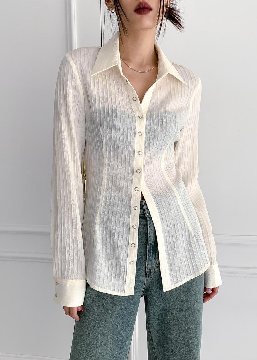 블랙업 [1만장판매] [MADE] 엘솝 버튼 플리츠 블라우스