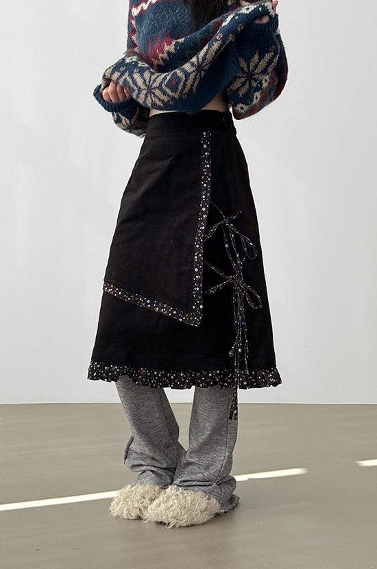 코듀로이 플로럴 랩 밴딩 스커트