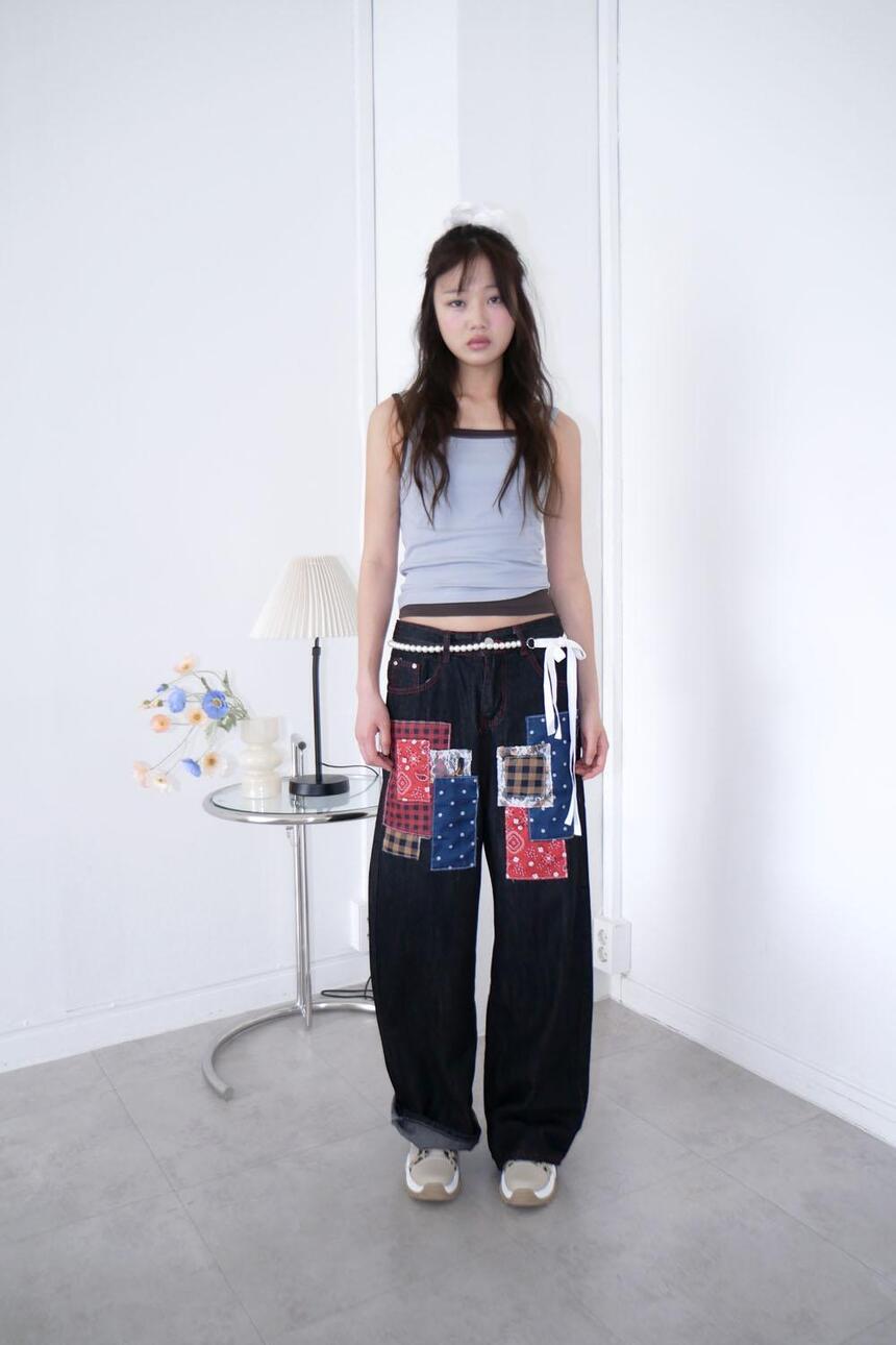 당일발송) dorosi patch denim pants