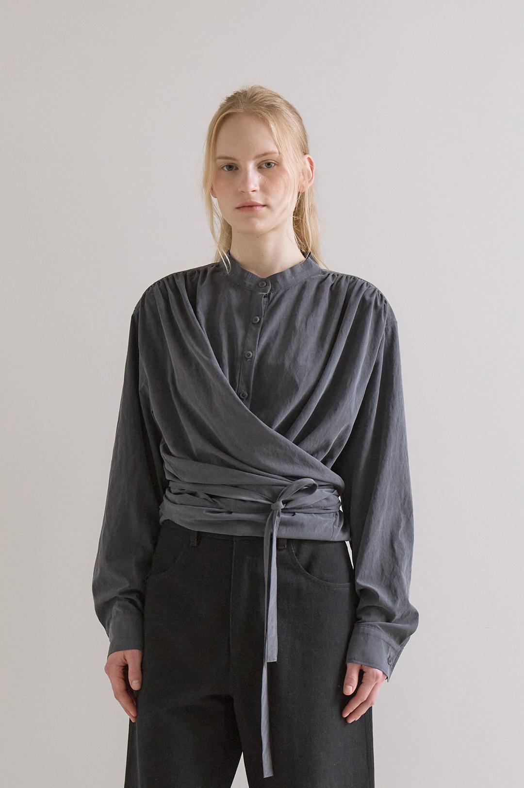 Celine Textured Twist Blouse (Charcoal)