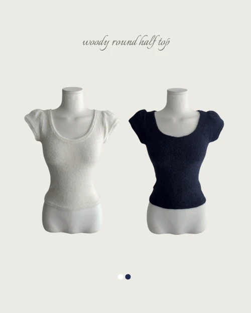 [ 테리소재 ] 우디 라운드 하프 TOP