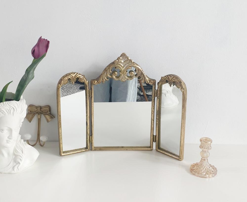 엔틱 앤틱 골드 철제 삼면 3면 탁상 화장대 거울 빈티지 카페 인테리어