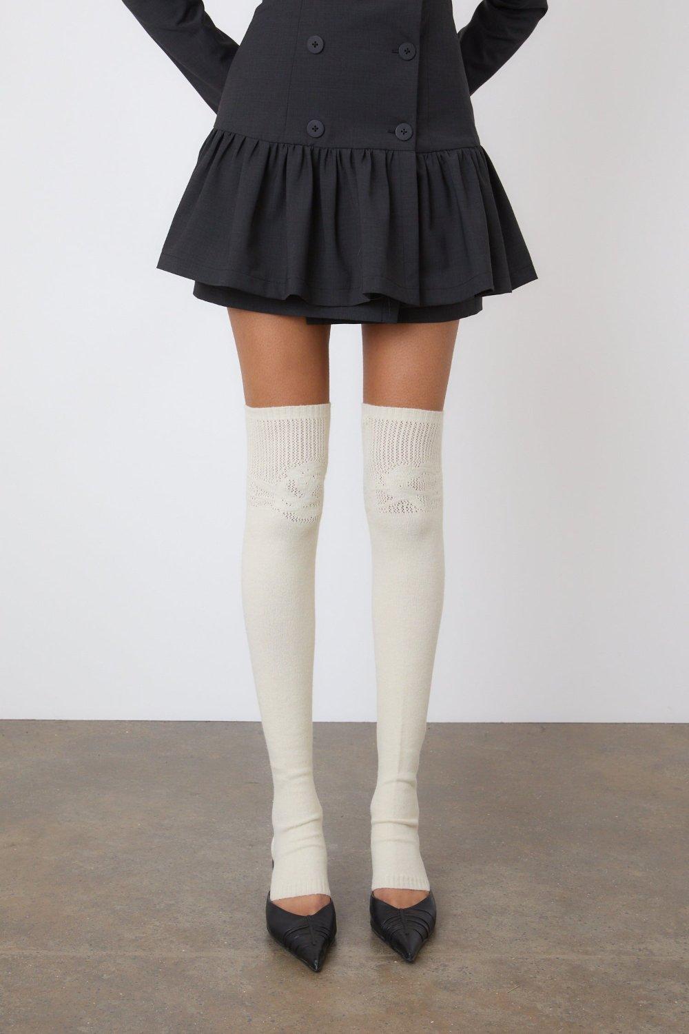 The Claudine Knit Stirrups, Pearl - Pearl