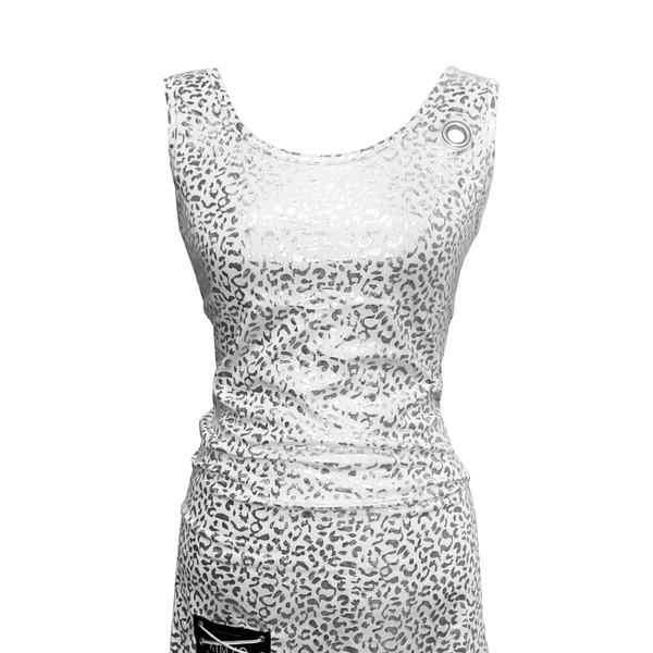 LEOPARD MIDI SLEEVELESS IN SILVER WHITE