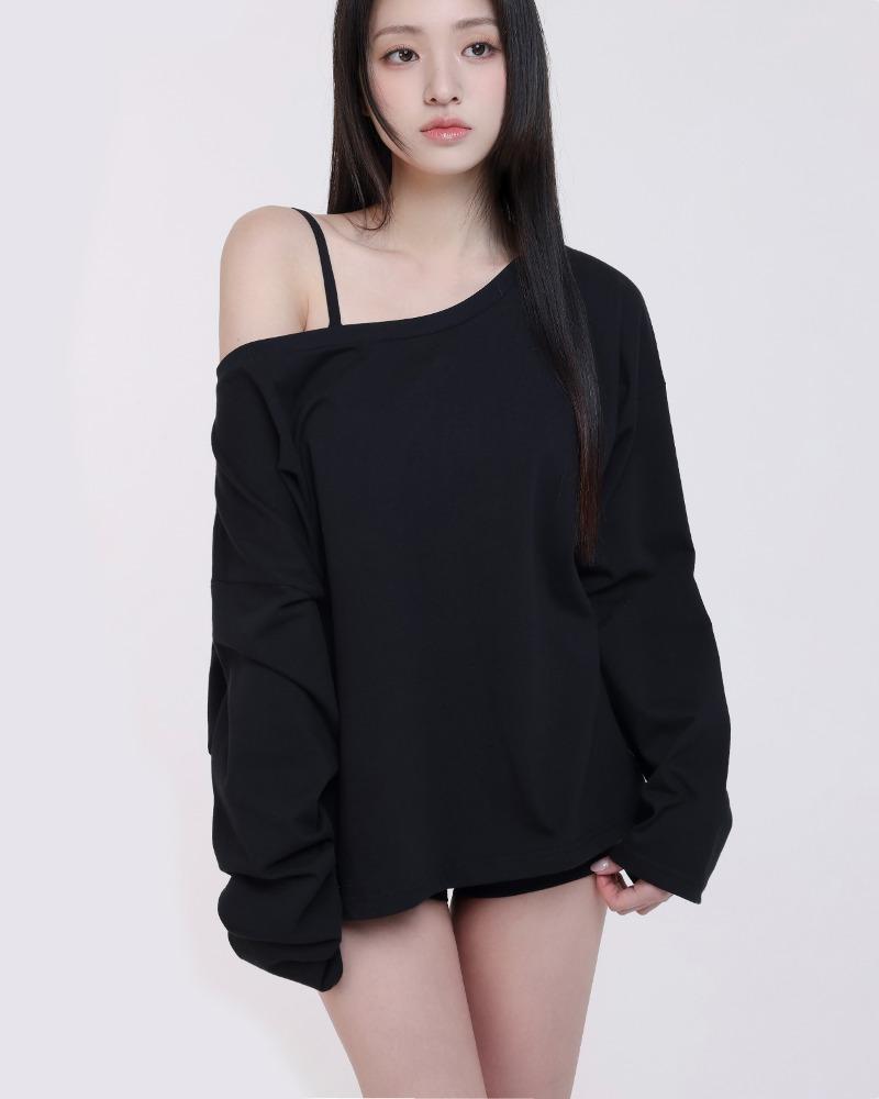 [MADE] 루즈핏 오프숄더 박스 티셔츠 -BLACK