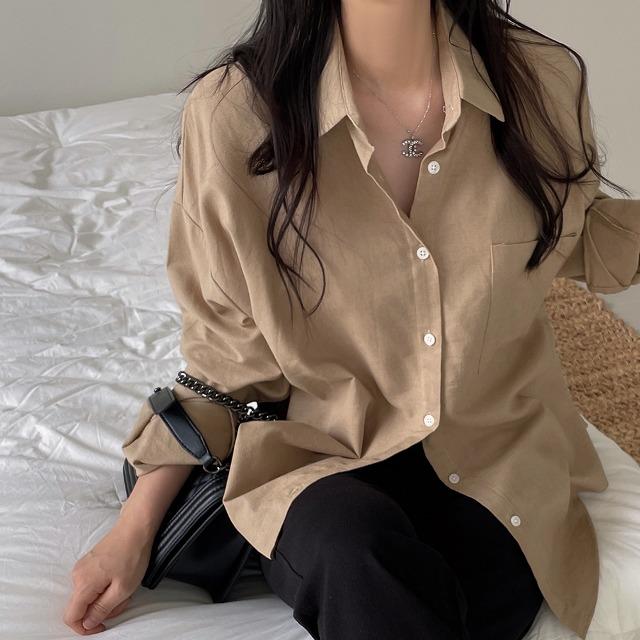 러프 오버핏 무지 긴팔 셔츠  N-0841