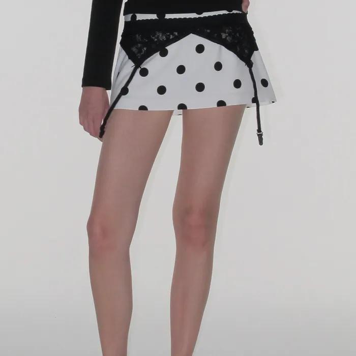 LACE BRALETTE & DOT SKIRT PANTS SET_WHITE