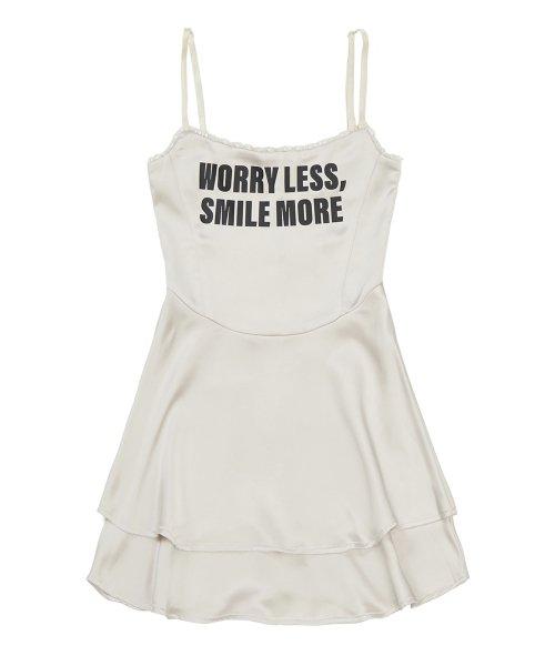 LETTERING SATIN FLARE MINI DRESS IVORY