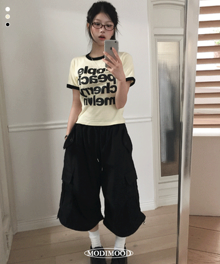 [데일리/문의폭주🖤] 애플 배색 반팔티셔츠-3color