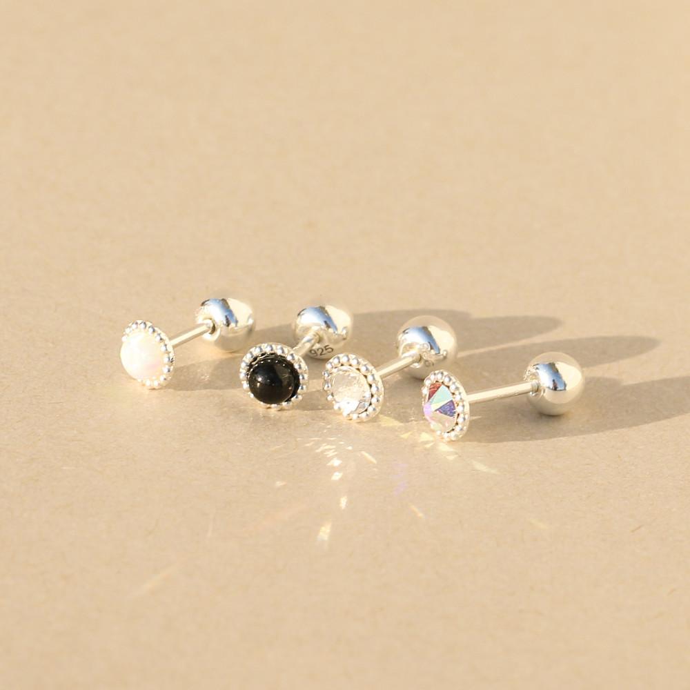 925실버 멀티플 컬러 그레인 큐빅 피어싱