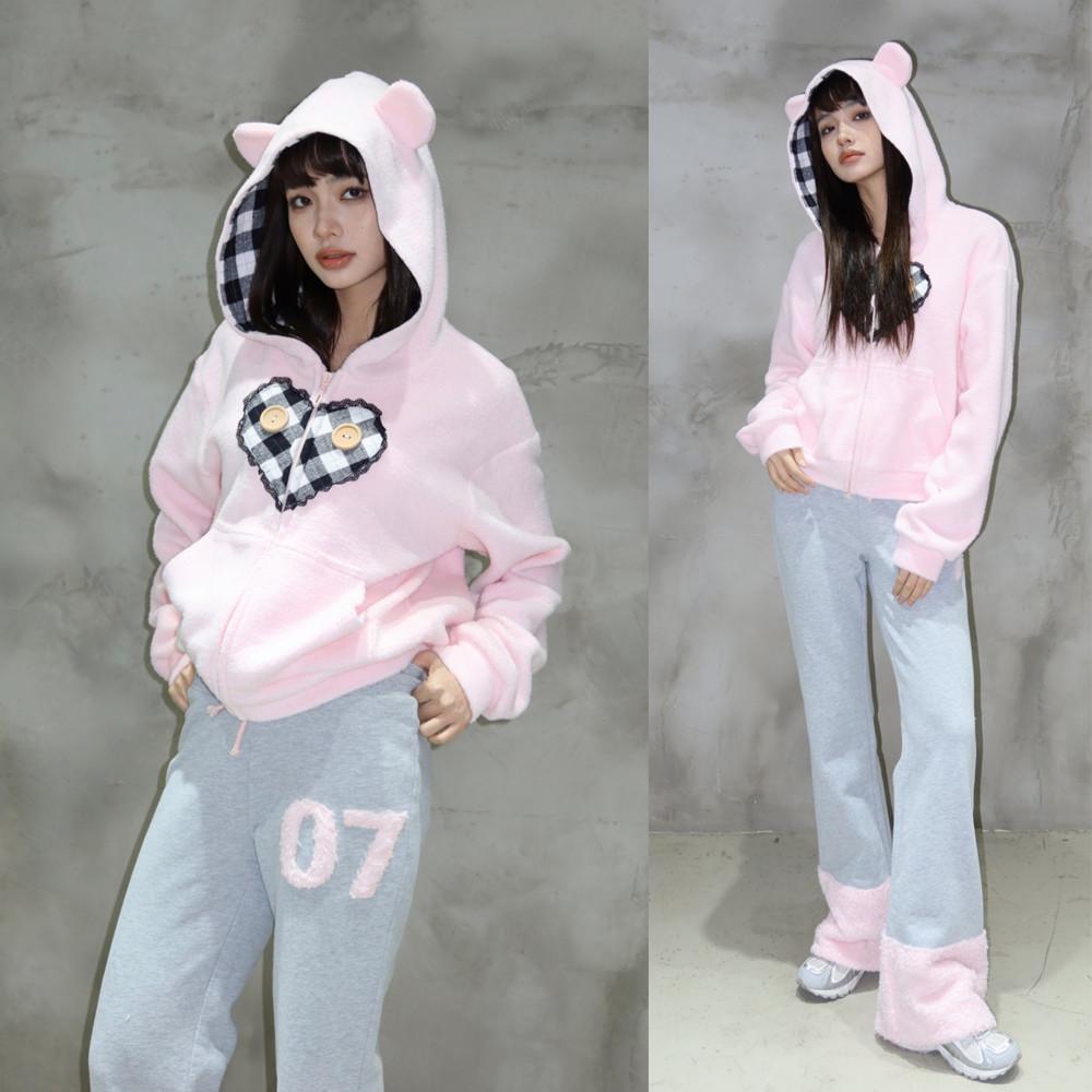 Eat me Plz 잇미플리즈 후드집업티셔츠 핑크베어 곰돌이 자켓 루즈핏 긴팔후디