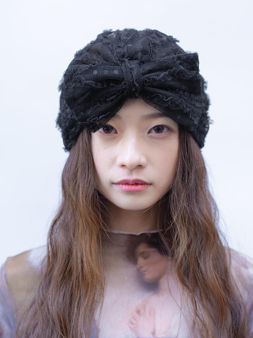 FLORAL LACE TURBAN IN BLACK