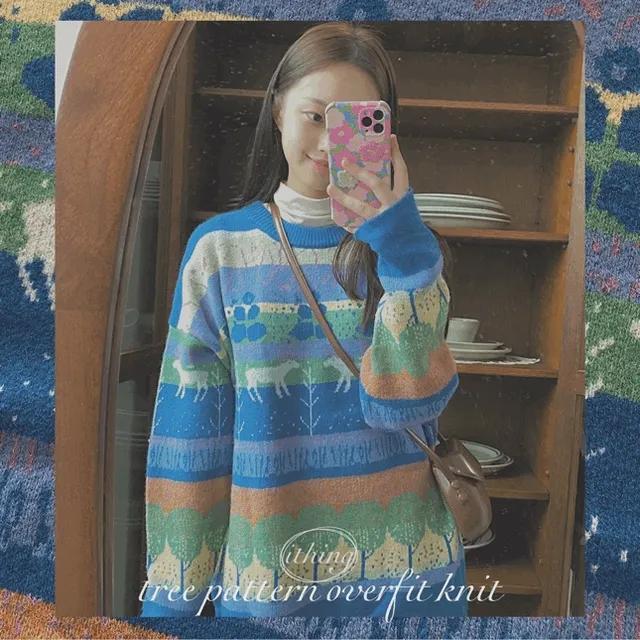 (당일🚀)namoo round pattern knit 사슴 라운드 패턴 니트