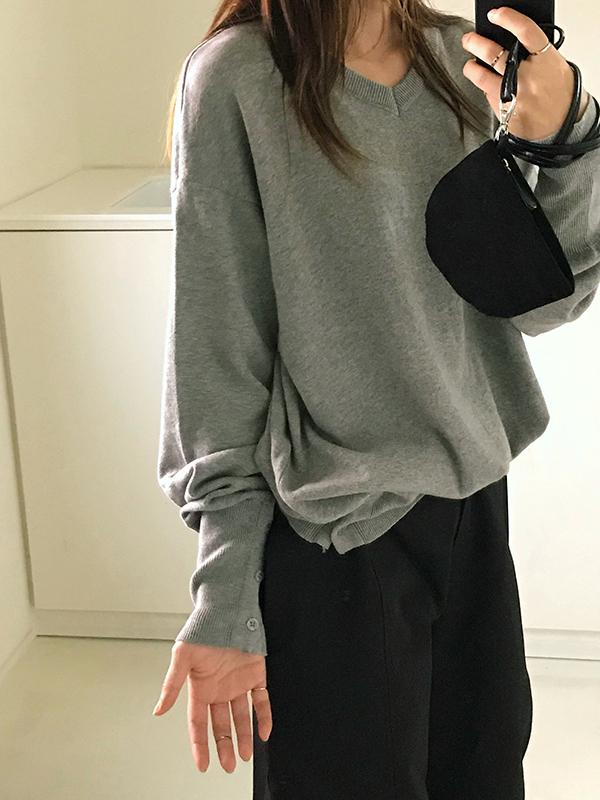 Button Detail V-Neck Knit Top