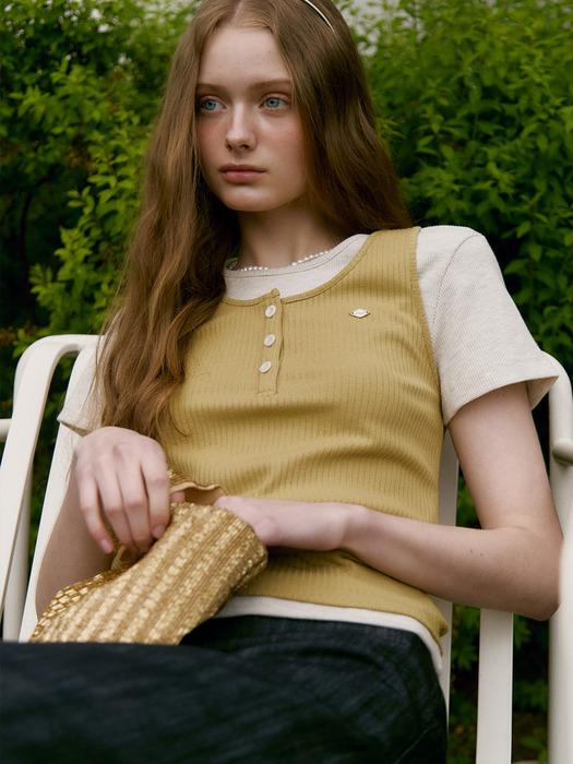 HENLY-NECK RIBBED SLEEVELESS (mustard green)