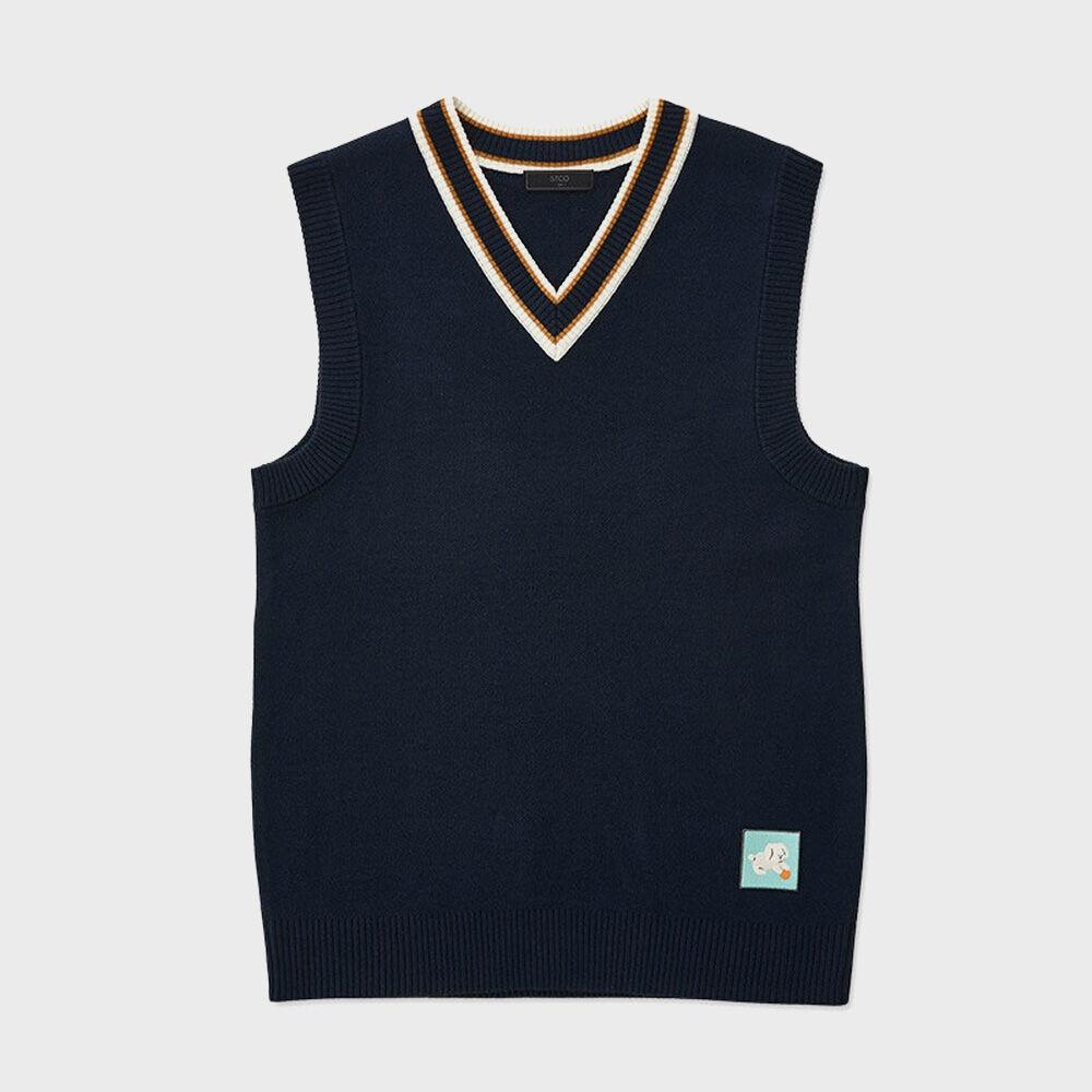 오버핏 콜라보 와펜 프레피 니트 베스트 (그린)