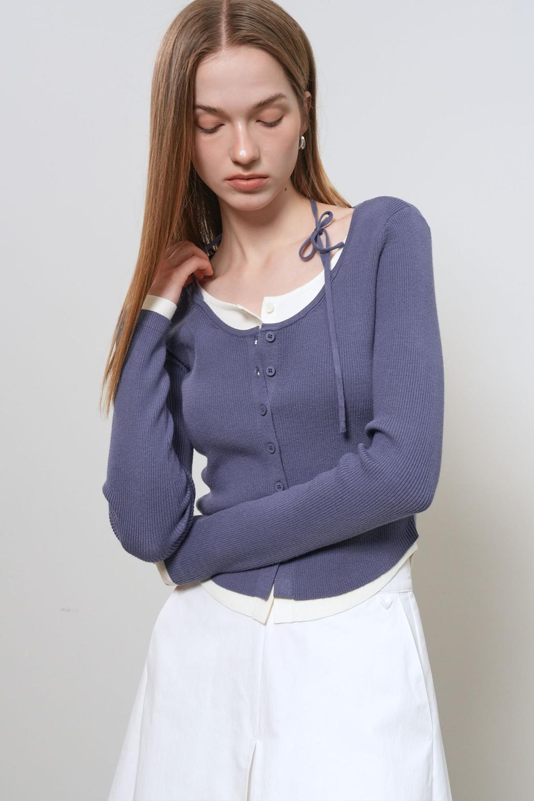 WOMAN 스트랩 레이어드 가디건 [DEEP BLUE]