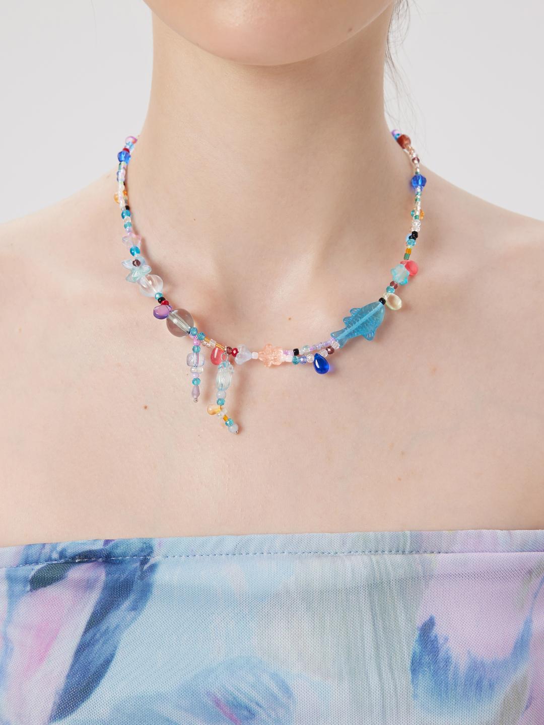 COLORFUL FISH & FLOWER BEADED NECKLACE
