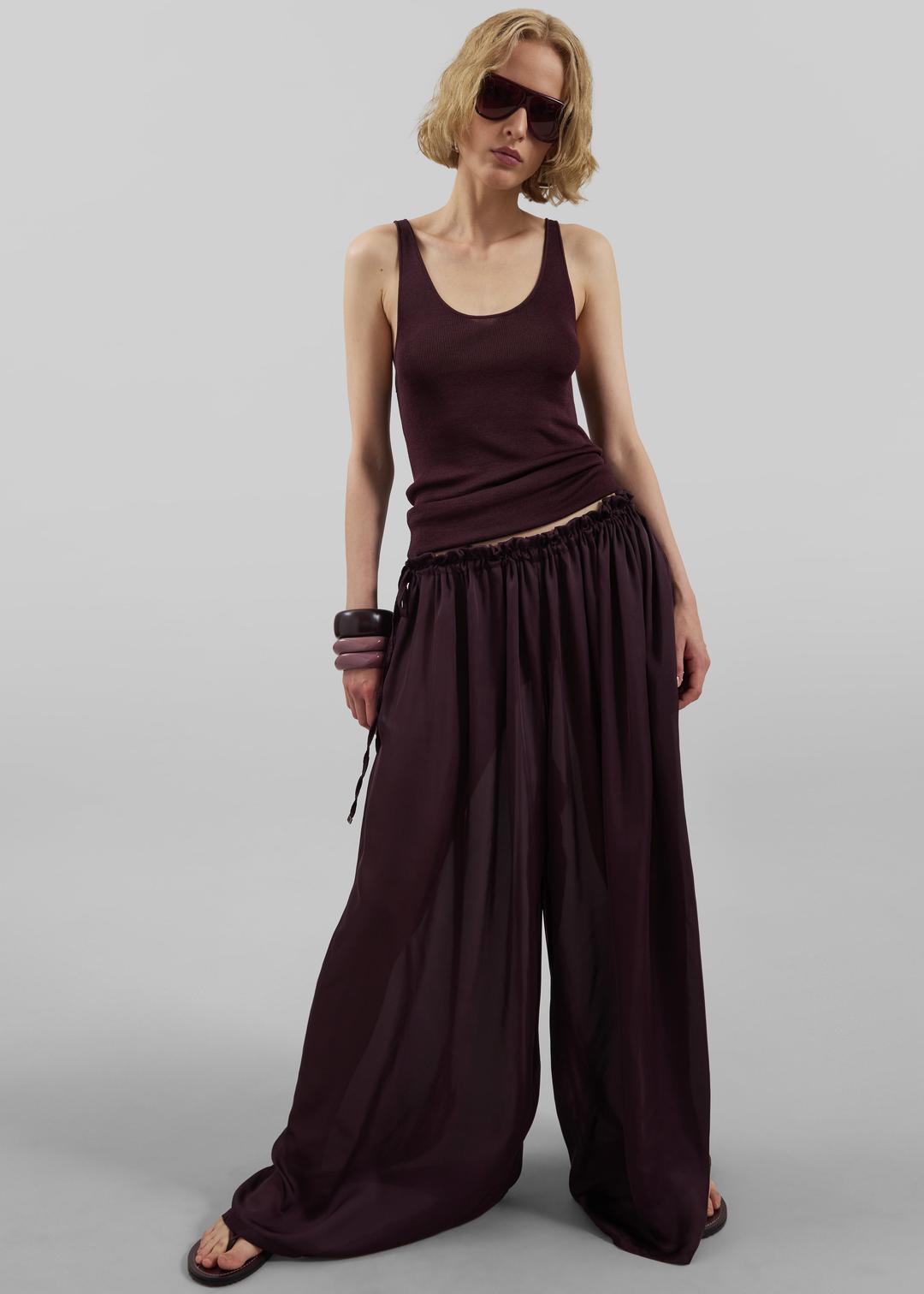 Arleth Satin Sheer Drawstring Pants - Plum - ONE SIZE