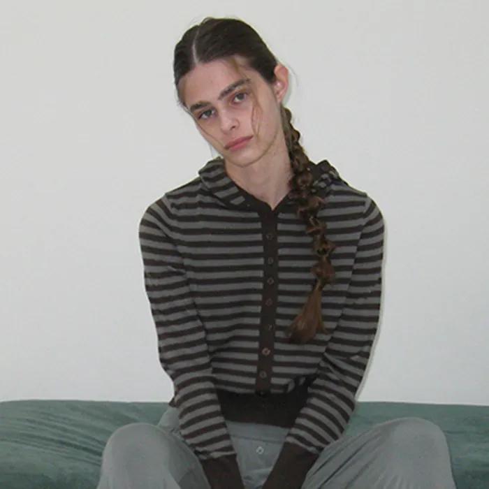 PWC HOODED BUTTON UP CARDIGAN_BROWN STRIPE
