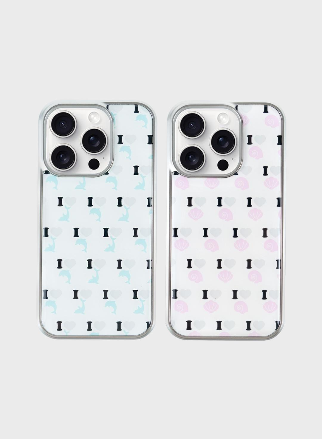 [~8/15 15% OFF] I ♥ Sea Friends Pattern Silver Epoxy Case (4type)