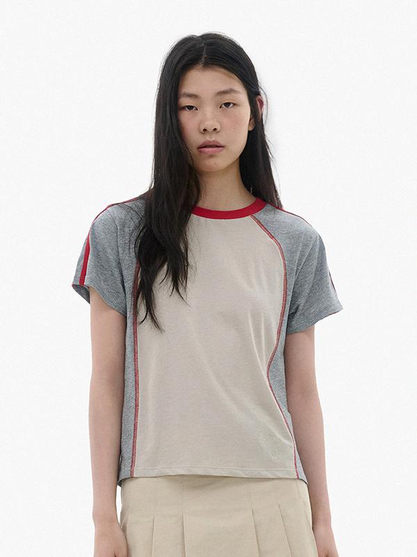 [5/23 예약배송] Block Short Sleeve T-shirt / Beige