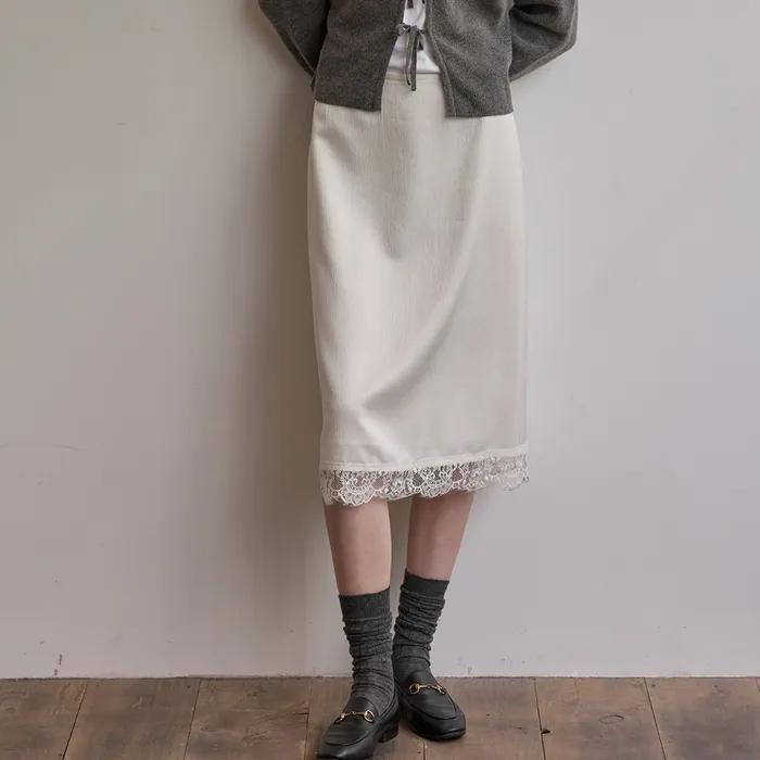 Lace satin skirt - Ivory