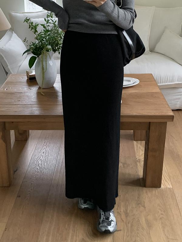 프렌치오브 [2천장돌파/허리밴딩]리켓 롱 H라인 골지 니트 스커트(4color)