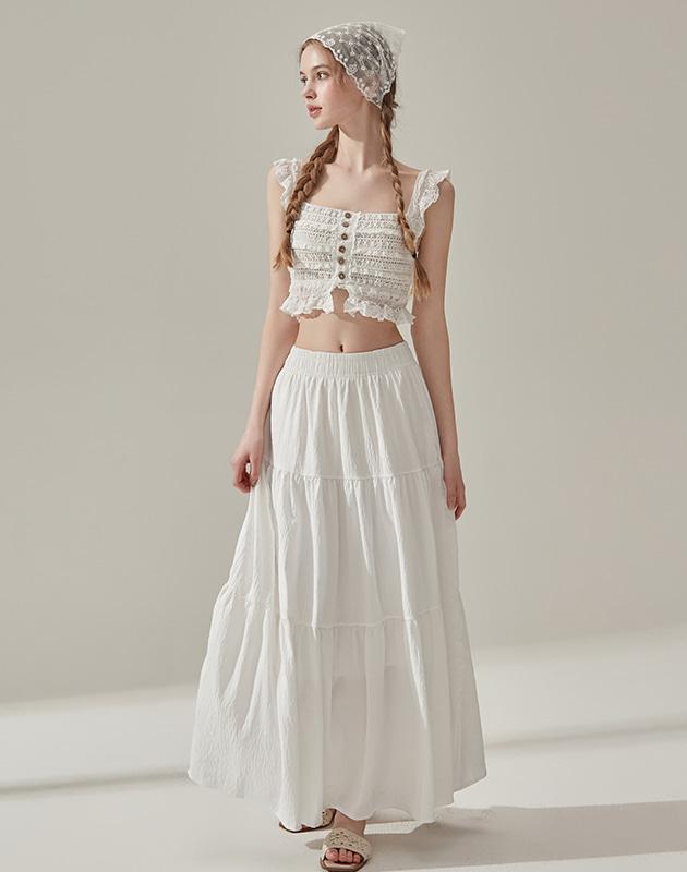 어네스 티어드 롱 스커트 - White