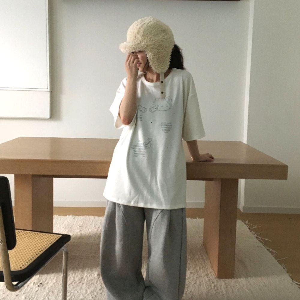 아방듀 [ 레이어드템 / 기모 ] 윈터 캣 기모 반팔 나염 이너 겨울 티셔츠