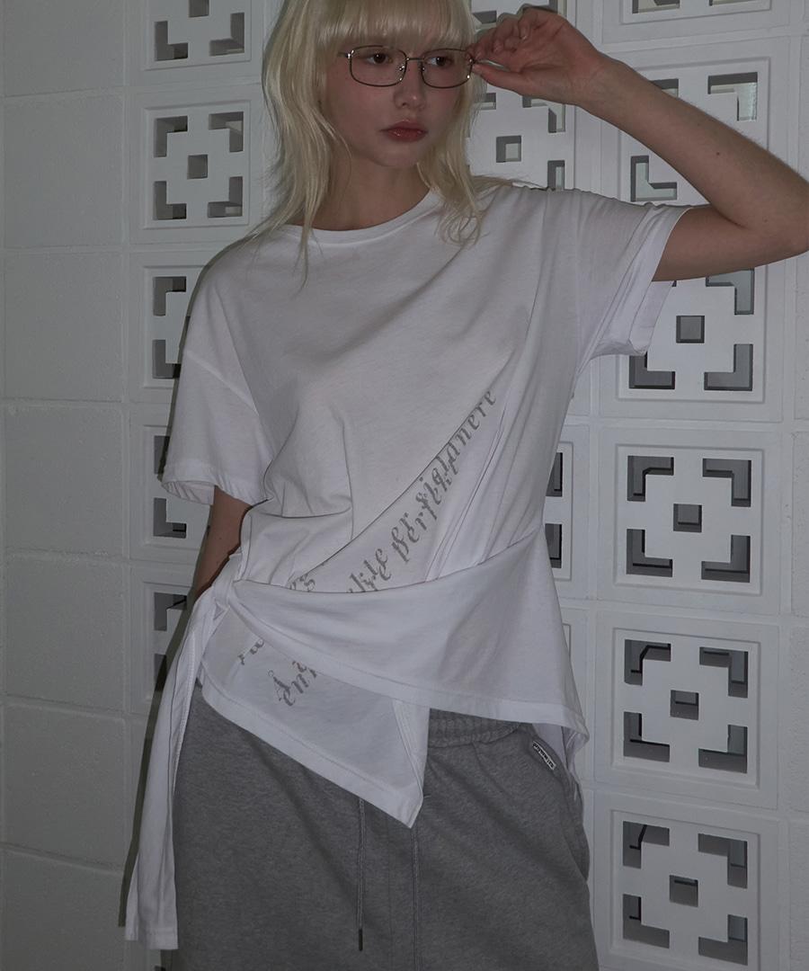 Graphic Diagonal Slit Wrap T-Shirt White