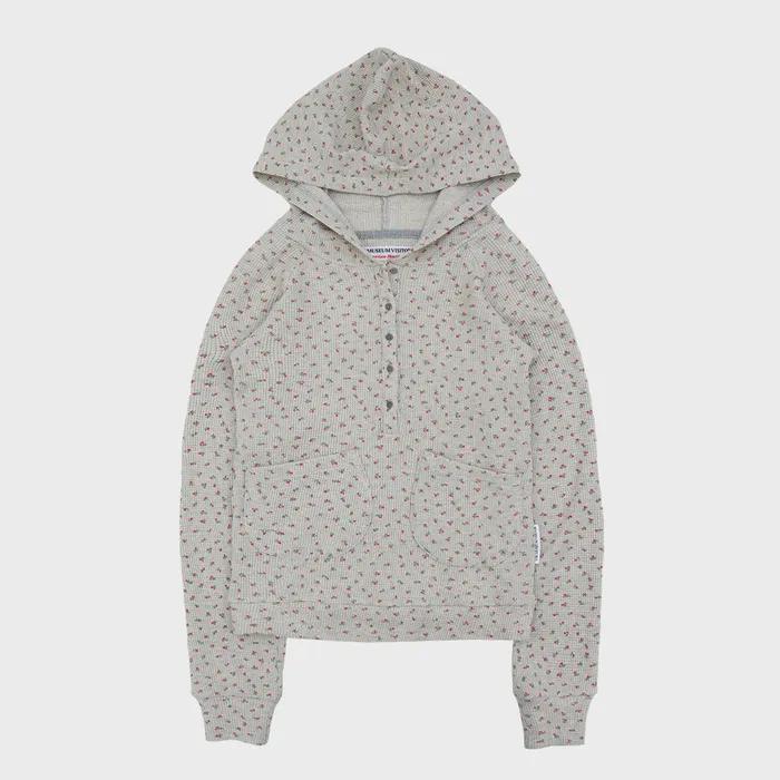 FLOWER WAFFLE HOODED T-SHIRT (OATMEAL GREY)