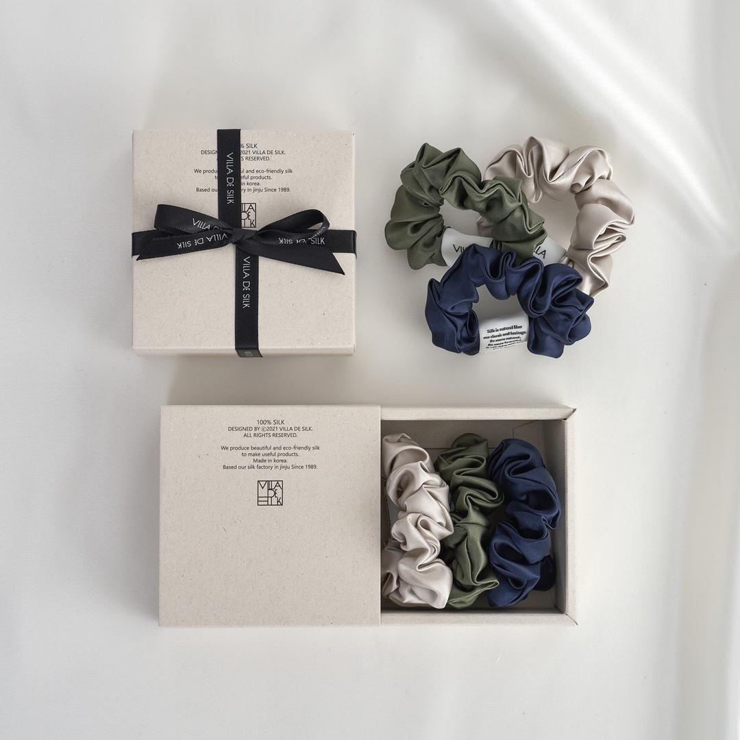 Baby scrunchie 3set (Silver/Khaki/Navy) 실크 스크런치