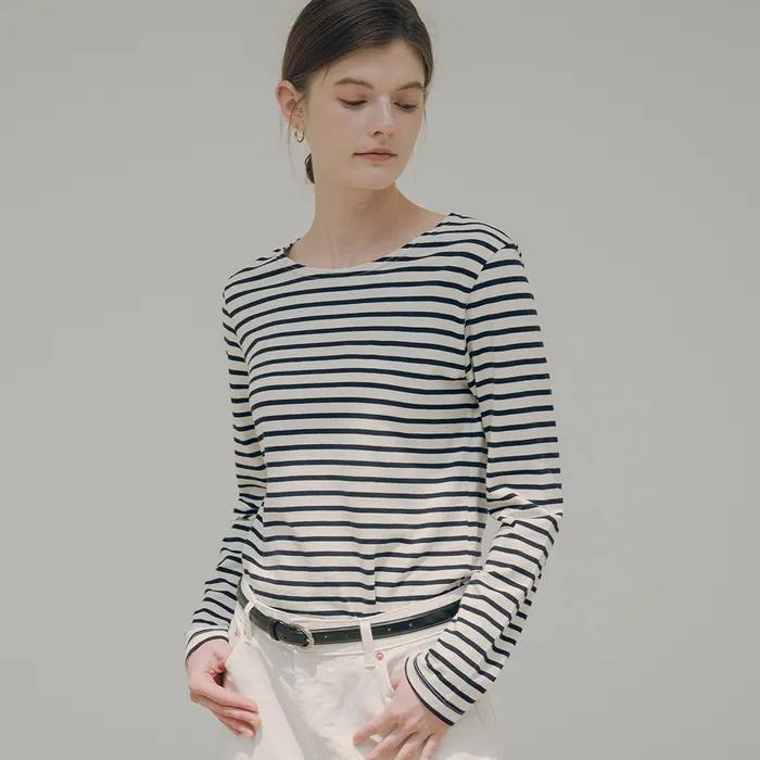 SITP5096 Boat neck stripe T-shirt_Navy