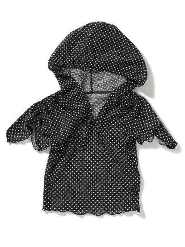 드레이프 슬리브 도트 후드 탑